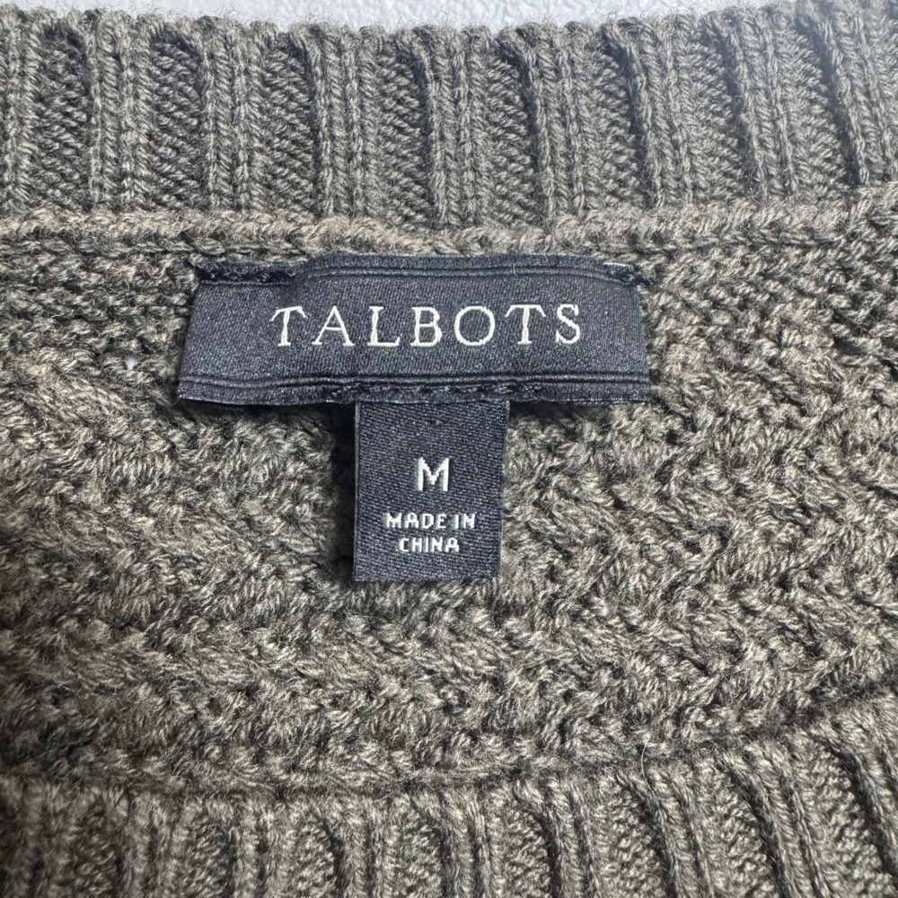 Talbots Sweater Medium Crew Neck Olive Green Long Sleeve Cotton Blend Chunky - Picture 5 of 7